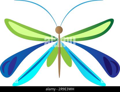 Bright beautiful dragonfly, children's drawing. Vector illustration Stock Vector