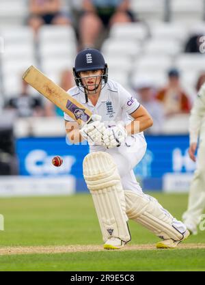 Emma Lamb batting for England against Australia on day four of the 2023 Women’s Ashes Test series. Stock Photo