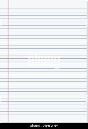 Paper lined notebook memo page white sheet template illustration for school education and office for background Stock Vector