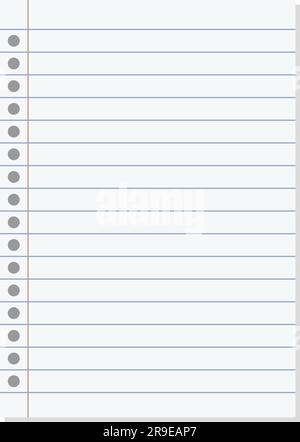 Paper lined notebook memo page white sheet template illustration for school education and office for background Stock Vector