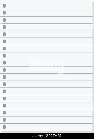 Paper lined notebook memo page white sheet template illustration for school education and office for background Stock Vector