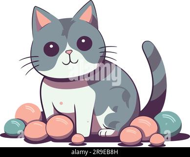 Cute kitten playing with toy ball over white Stock Vector