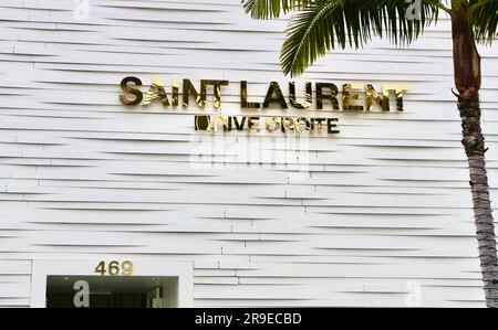 Saint Laurent Rive Droite French luxury fashion house signage Rodeo Drive Los Angeles California USA Stock Photo