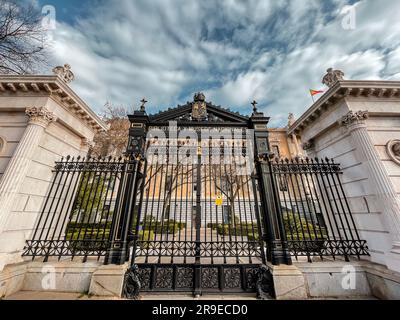 Madrid, Spain - FEB 19, 2022: The National Archaeological Museum is located on Calle de Serrano beside the Plaza de Colon, sharing its building with t Stock Photo