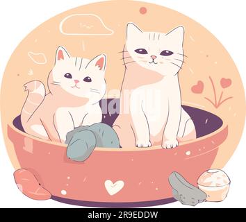 Smiling kittens playing over white Stock Vector