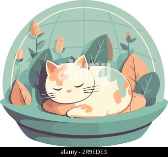 Cute kitten sleeping in a crystal ball over white Stock Vector