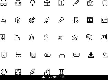 Entertainment line icons collection. Icon set. Outline icons pack. Vector illustration Stock Vector