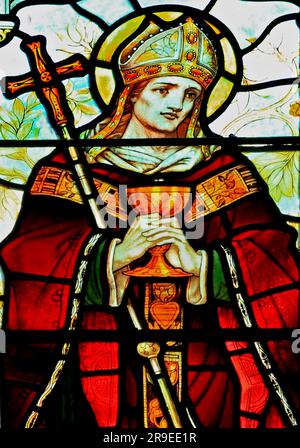 St. Augustine, stained glass, window, by J. Powell & Son, 1900, Blakeney church, Norfolk, England Stock Photo