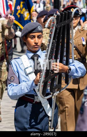 Air Training Corps cadets playing drums on parade in Kingston upon Hull ...