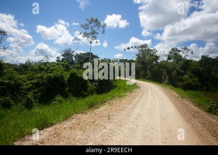 Views of the streets and houses of a jungle region in the Peruvian Amazon located near the city of Tarapoto. Stock Photo