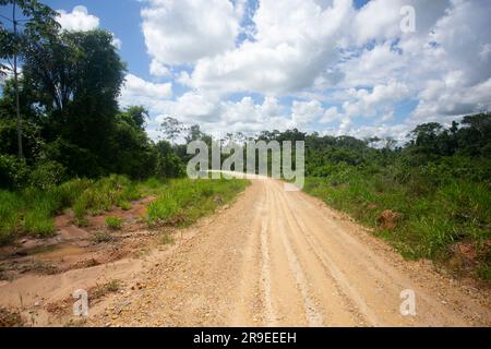 Views of the streets and houses of a jungle region in the Peruvian Amazon located near the city of Tarapoto. Stock Photo