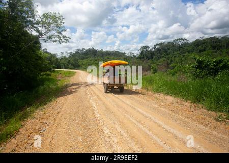 Views of the streets and houses of a jungle region in the Peruvian Amazon located near the city of Tarapoto. Stock Photo