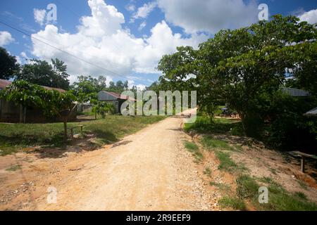 Views of the streets and houses of a jungle region in the Peruvian Amazon located near the city of Tarapoto. Stock Photo