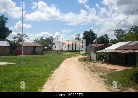 Views of the streets and houses of a jungle region in the Peruvian Amazon located near the city of Tarapoto. Stock Photo