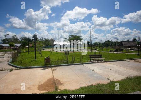 Views of the streets and houses of a jungle region in the Peruvian Amazon located near the city of Tarapoto. Stock Photo