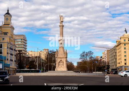 Madrid, Spain - FEB 19, 2022: Plaza de Colon, Columbus Square, is located in the encounter of Chamberi, Centro and Salamanca districts of Madrid, Spai Stock Photo