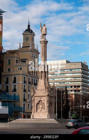 Madrid, Spain - FEB 19, 2022: Plaza de Colon, Columbus Square, is located in the encounter of Chamberi, Centro and Salamanca districts of Madrid, Spai Stock Photo