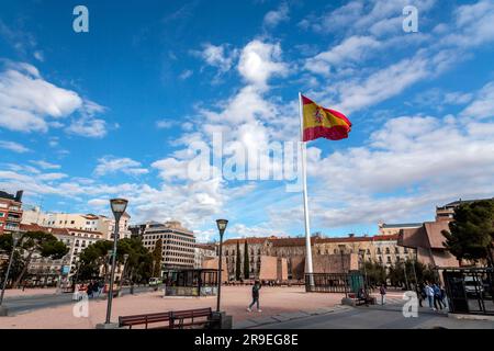 Madrid, Spain - FEB 19, 2022: Plaza de Colon, Columbus Square, is located in the encounter of Chamberi, Centro and Salamanca districts of Madrid, Spai Stock Photo