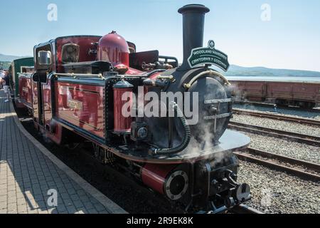 David Lloyd George - a Double Fairlie steam engine  at Porthmadog Station on the Ffestiniog Railway, North Wales Stock Photo