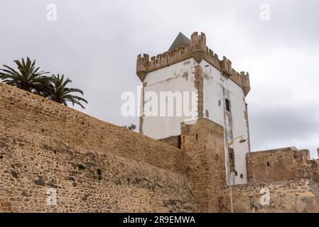 Medieval Borj al Khamra tower in the city center of Asilah, Morocco Stock Photo