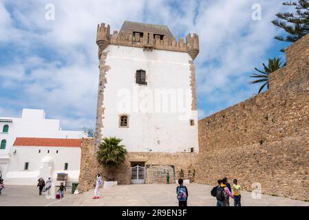 Medieval Borj al Khamra tower in the city center of Asilah, Morocco Stock Photo