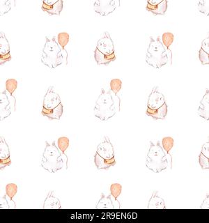 Handdrawn watercolor cats seamless pattern for children's textile. Isolated on white. Album, poster, textile, fabric Stock Photo