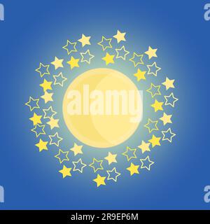 Crescent with stars at night sky Moon and stars icon Flat vector illustration Stock Vector