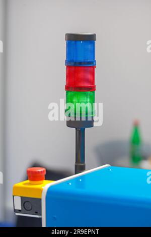 Green Signal at Stack Light Machine Production Go Stock Photo