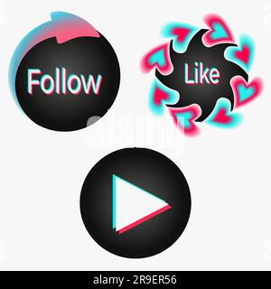 Icon set for a popular social network. Black-blue-pink modern advertising social media design. Circle illustration Vector Isolated on white Stock Vector