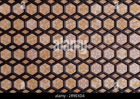 Moorish style hexagonal pattern with floral ornaments found at the Plaza de Espana in Seville, Spain. Stock Photo