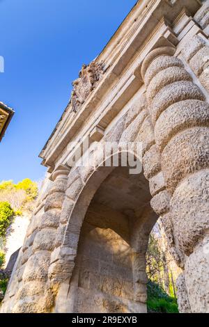 Entrance to the famous historical structure of the Al-Hambra Palace in Granada, Spain. Stock Photo