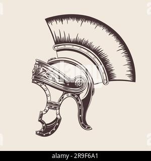 Hand drawn style gladiator helmet on a beige background for print and design. Vector illustration. Stock Vector