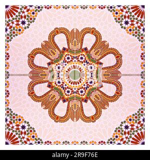 Composition of typical maroccan wall decorations with colored ceramic tiles called azulejos with a geometric design - It's a seamless texture,  useful Stock Photo