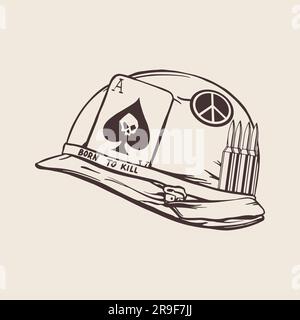 Hand drow style american soldier helmet for print and design. Vector illustration. Stock Vector