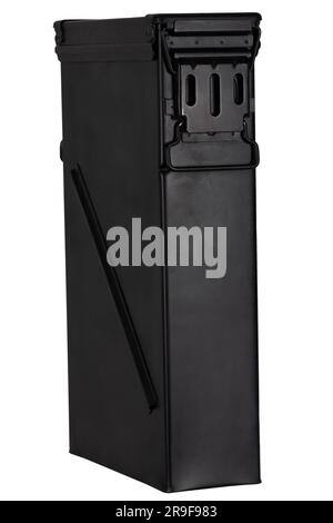 Ammo can black color for mortar shell isolated on white background Stock Photo