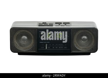 Vintage stereo clock radio isolated with cut out background. Stock Photo
