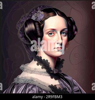 Vector of Ada Lovelace, early computer programer and mathematician, computer coding Stock Vector