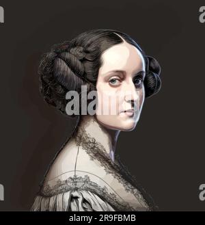 Vector of Ada Lovelace, early computer programer and mathematician, computer coding Stock Vector