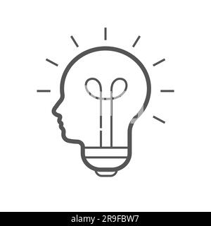 Brain think idea mind bulb head vector icon. Man face human head creative idea symbol. EPS 10 Stock Vector