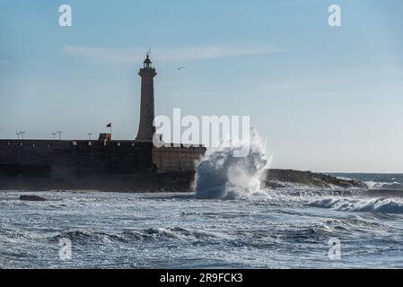 The lighthouse of Rabat during stormy sea Stock Photo