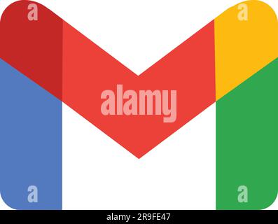 Gmail logo. Google product. Icon of logotype Gmail. New Google Gmail application icon. Gmail is popular Internet online e-mail Stock Vector