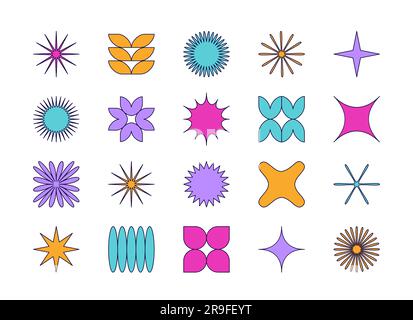 Vector set of abstract minimalistic geometric elements. Contemporary simple various zigzag shapes, curves, lines, triangles, circles for icons, logo, Stock Vector