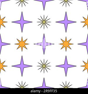 Vector seamless pattern with abstract colorful minimalistic patchwork geometric elements. Contemporary simple various shapes, curves, lines, zigzag. P Stock Vector