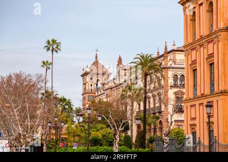 Seville, Spain-FEB 24, 2022: Exterior of the Hotel Alfonso XIII in Seville, Spain. Stock Photo