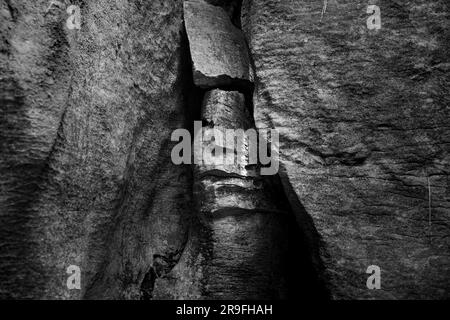 The famous face in Labyrinth Rocks, a series of Limestone Canyons near Takaka, Golden Bay, Tasman, South Island, New Zealand. Photo: Rob Watkins Stock Photo