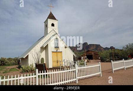 White fence and the chapel, Arizona Stock Photo