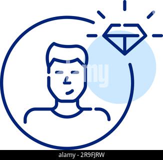 Premium user icon. Young man with short hair avatar. Shining diamond badge. Pixel perfect, editable stroke Stock Vector