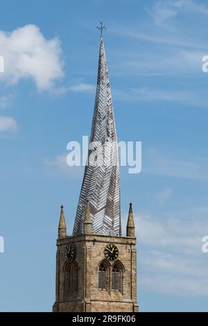 Chesterfield twisted or crooked church spire - St Mary and All Saints Church, Chesterfield, Derbyshire, England, UK Stock Photo