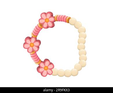 Colorful funky bracelet from bright plastic beads with flower shaped beads vector illustration isolated on white background Stock Vector