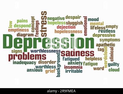 Word Cloud with DEPRESSION concept create with text only. Stock Photo